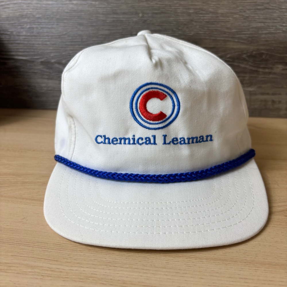 Vintage Chemical Leaman Hat Cap Strap Back White Trucker Adjustable - Picture 1 of 10